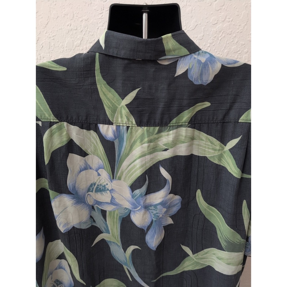 Tommy Bahama Button Up Mens XL Extra Large Gray Blue Green Floral Hawaiian Silk‎ - Picture 4 of 5